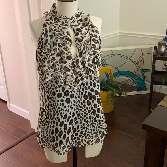 Boston Proper Ruffle Animal Print Top - Picture 2 of 7